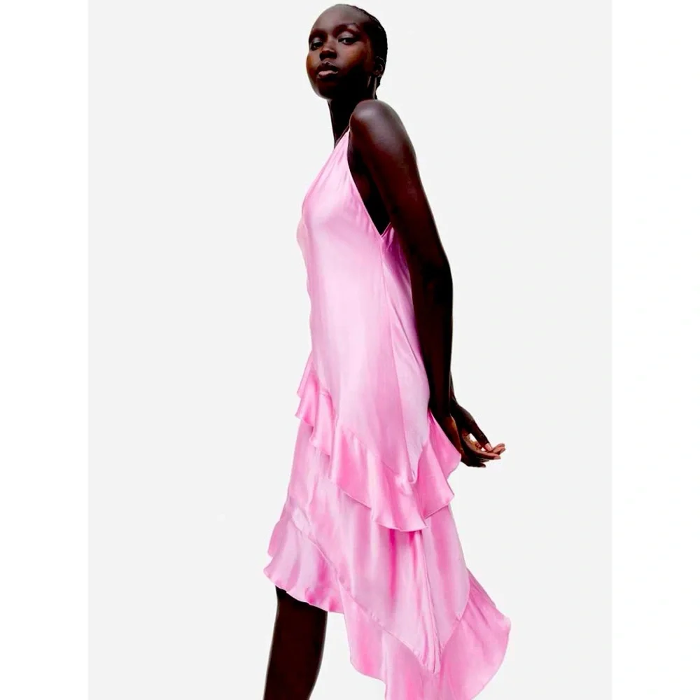 NWT H&M Flounced Satin Slip Dress - Picture 4 of 8